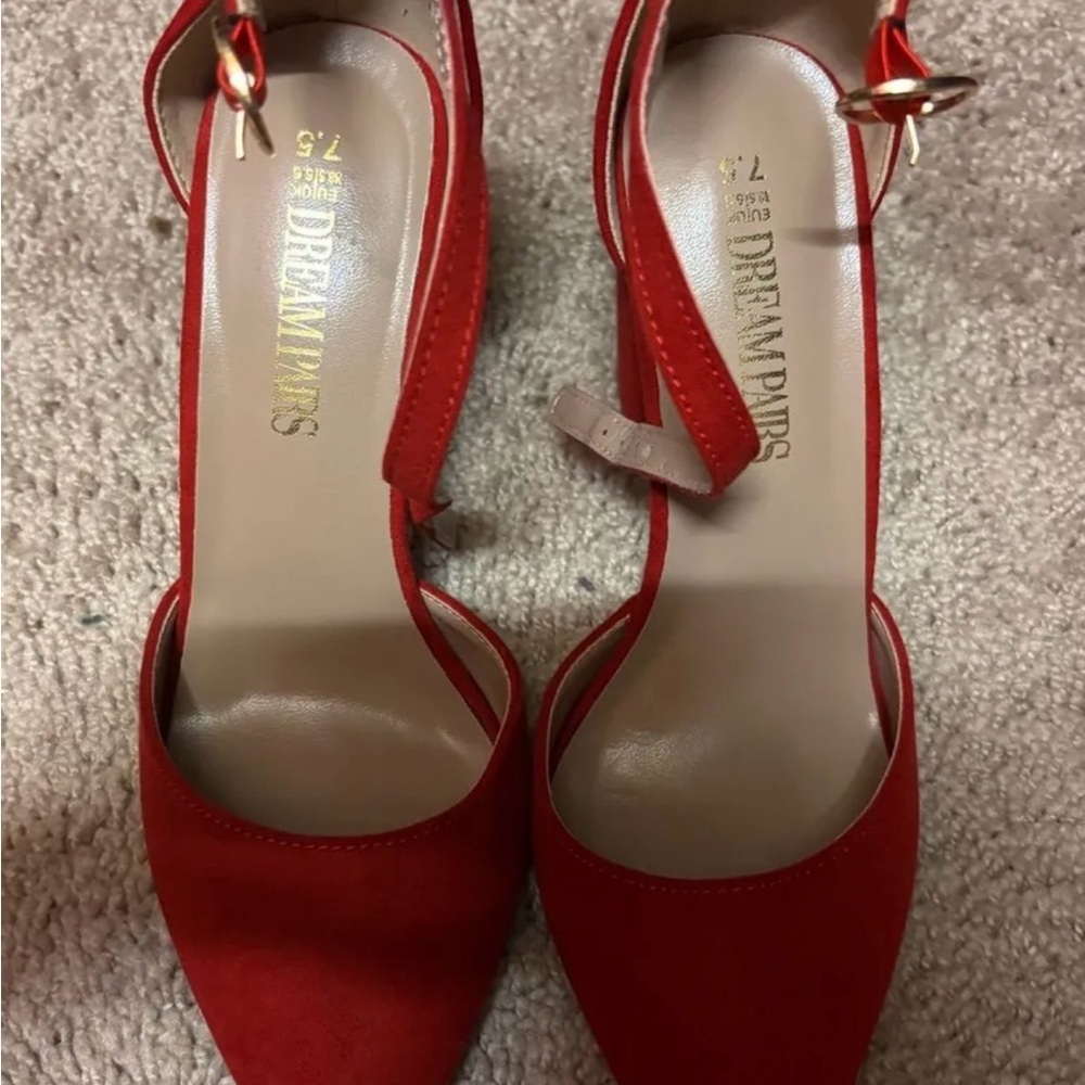 Dream Pairs Red Pointed Toe Ankle Strap Heels
